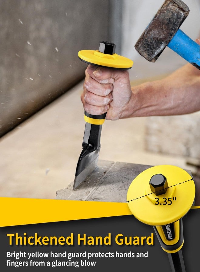 Firecore مجموعة إزميل فايركور للصخور، 3 قطع من إزميل البناء مع واقي لليد، إزميل بارد مسطح ذو طرف مدبب شديد التحمل لتكسير وهدم ونحت وتقسيم وقطع الخرسانة والحجر والطوب والصخور والبلاط والمونة، أدوات البناء - Image 2