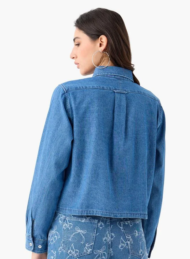 Lee Cooper Lee Cooper Regular Fit Denim Button-Down Shirt with Long Sleeves and Pockets