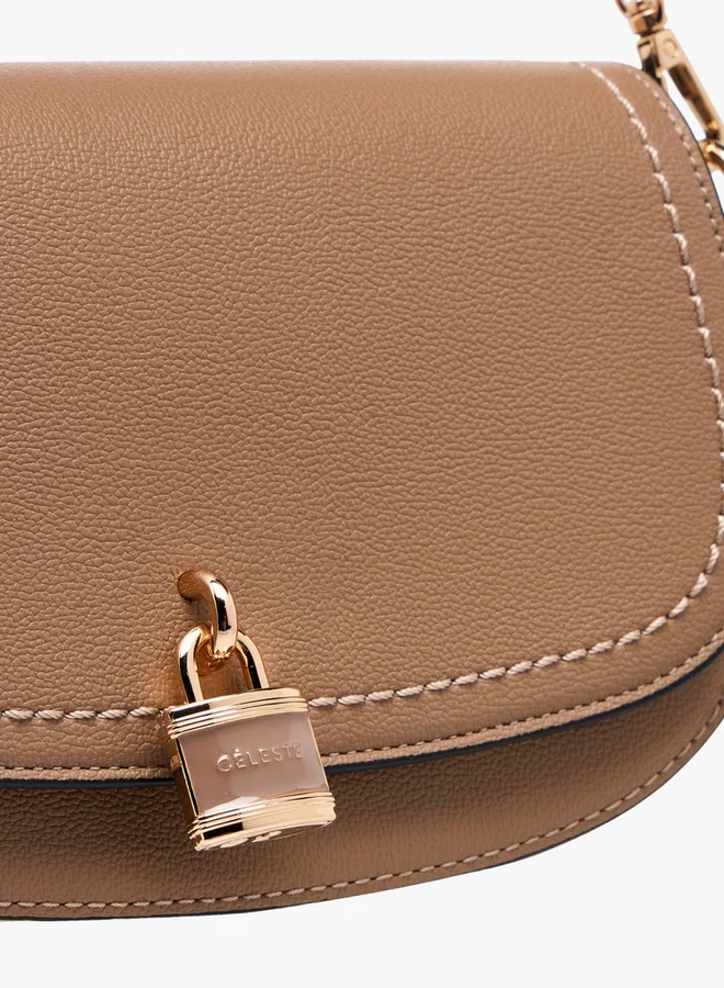 Celeste Lock Accent Crossbody Bag with Detachable Strap and Flap Closure