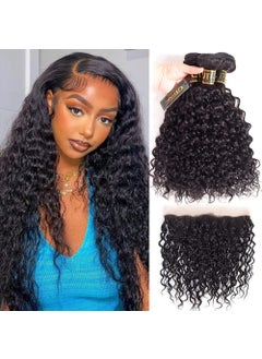 QTHAIR QTHAIR 14A Brazilian Curly Human Hair Bundles with Frontal20 18 1614Natural Black Best Virgin Brazilian Culry Bundles Human Hair Water Wave Lace Frontal with Bundles 