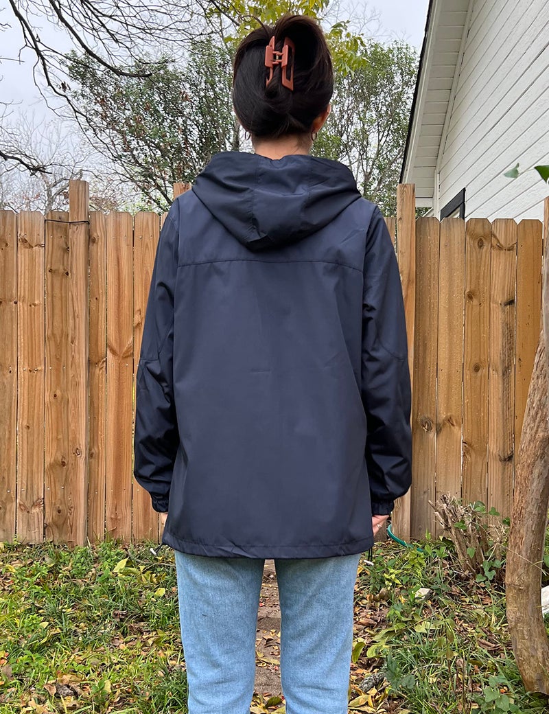 TCOT Wind Breakers Female Jackets Rain Jacket Womens Waterproof with Hood Foldable Lightweight Rain Coats Navy Blue S - Image 3