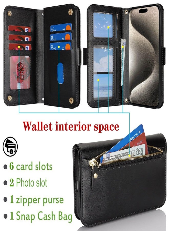 Jaorty Compatible with iPhone 15 Pro Max Wallet Case for Women Men,【RFID Blocking】 PU Leather Phone Case with Card Holder for iPhone 15 Pro Max,Wrist Strap Zipper Credit Card Slots Flip Cover,Black - Image 2