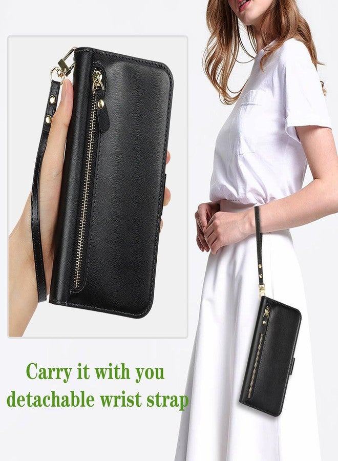 Jaorty Compatible with iPhone 15 Pro Max Wallet Case for Women Men,【RFID Blocking】 PU Leather Phone Case with Card Holder for iPhone 15 Pro Max,Wrist Strap Zipper Credit Card Slots Flip Cover,Black - Image 3