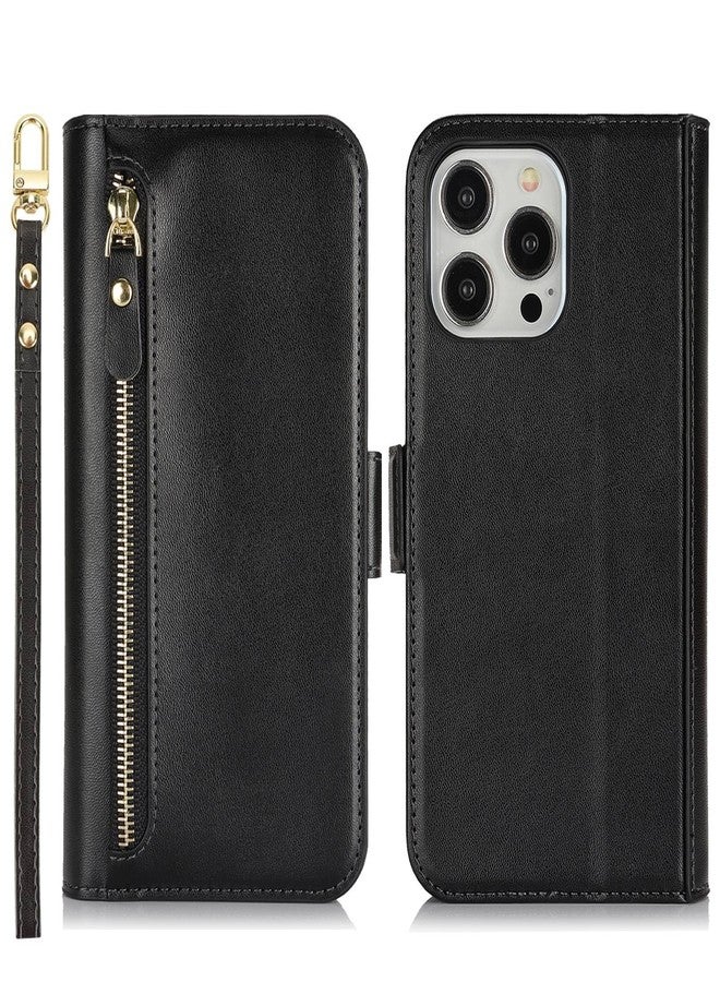 Jaorty Compatible with iPhone 15 Pro Max Wallet Case for Women Men,【RFID Blocking】 PU Leather Phone Case with Card Holder for iPhone 15 Pro Max,Wrist Strap Zipper Credit Card Slots Flip Cover,Black - Image 5