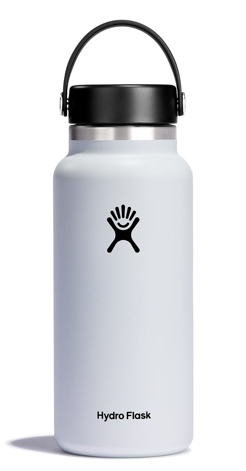 Hydro Flask Water Bottle - Insulated Stainless Steel - Wide Mouth Flex Lid, Non Spill, Leakproof and Refillable in 32 Oz White - Image 1