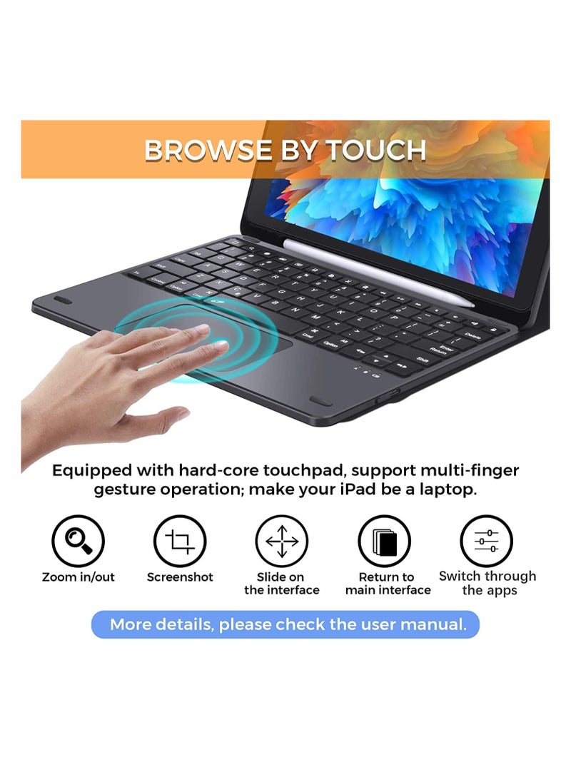 iPad 10th Generation Keyboard Case with Trackpad (10.9 inch 2022 Release), Wireless Detachable Rechargeable Multi-touch Keyboard, Smart Folio Protective Cover with Pencil Holder