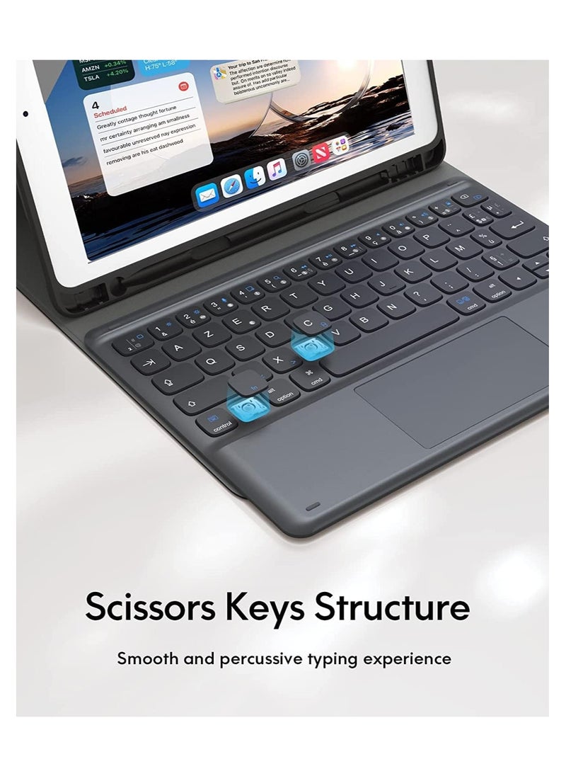 iPad 10th Generation Keyboard Case with Trackpad (10.9 inch 2022 Release), Wireless Detachable Rechargeable Multi-touch Keyboard, Smart Folio Protective Cover with Pencil Holder