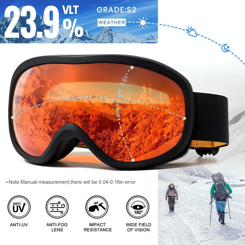 AVV Store OTG Ski Goggles for Men Women With Anti-Fog Dual Layer lens, UV400 Snow Goggle for Snowboarding Snowmobiling Skating - Image 2