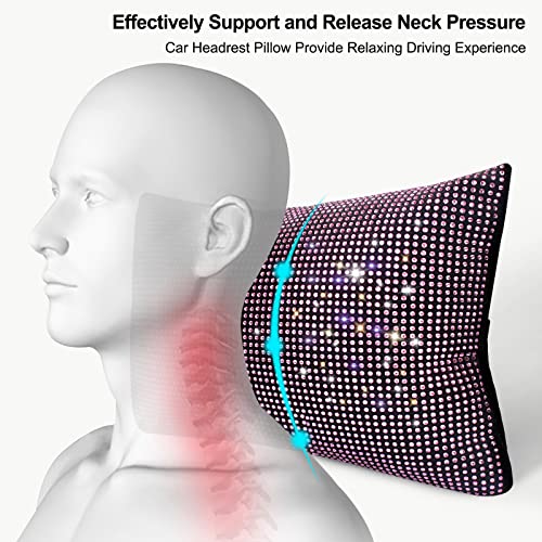 surpassme وسادة رأس السيارة من رينستون 2 قطعة مع وسادة عنق مزينة بكريستال لقيادة السيارات - ملحقات سيارات للنساء (وردي) - Image 4
