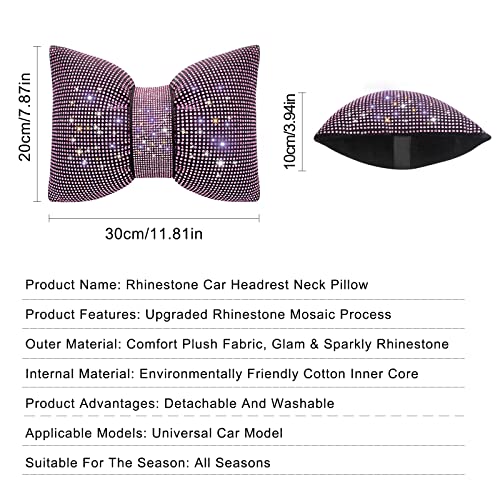 surpassme وسادة رأس السيارة من رينستون 2 قطعة مع وسادة عنق مزينة بكريستال لقيادة السيارات - ملحقات سيارات للنساء (وردي) - Image 5