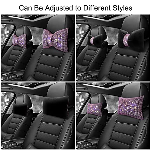 surpassme وسادة رأس السيارة من رينستون 2 قطعة مع وسادة عنق مزينة بكريستال لقيادة السيارات - ملحقات سيارات للنساء (وردي) - Image 3