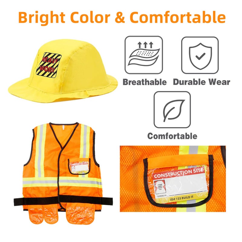 Mizzuco Construction Worker Costume Kids Dress Up Role Play Pretend Worker Costume Kits For Halloween - Image 3