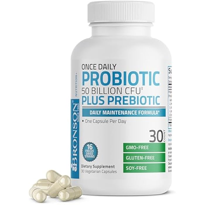 Bronson Once Daily Probiotic 50 Billion CFU Plus Prebiotic Daily Maintenance Formula One Capsule Per Day Non-GMO, 30 Vegetarian Capsules - Image 1