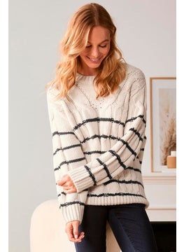 Tchibo Women Knitted Pull Over Sweater, Beige  - Image 1