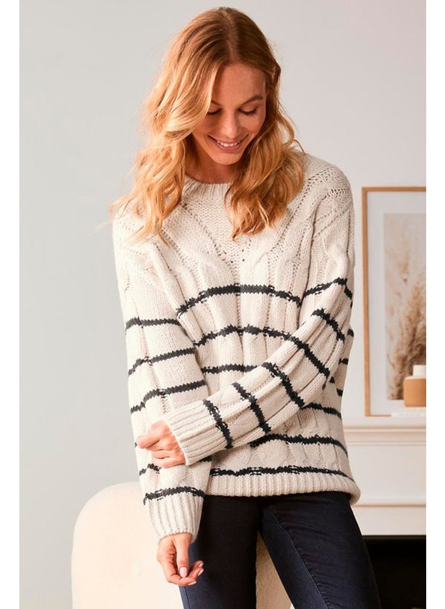 Tchibo Women Knitted Pull Over Sweater, Beige  - Image 1