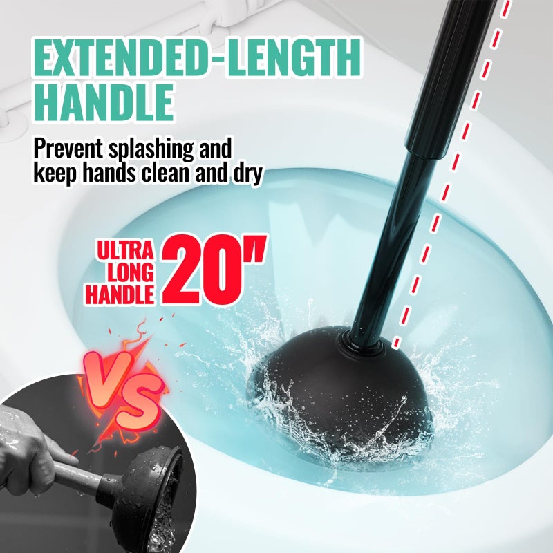 OSAMEDA 3 in 1 Toilet Brush and Plunger Set with Crevice Cleaning Brush, Toilet Plunger and Brush Set with Extra Long Handle, Plungers for Bathroom Accessories, Toilet Plunger with Holder, Black - Image 2