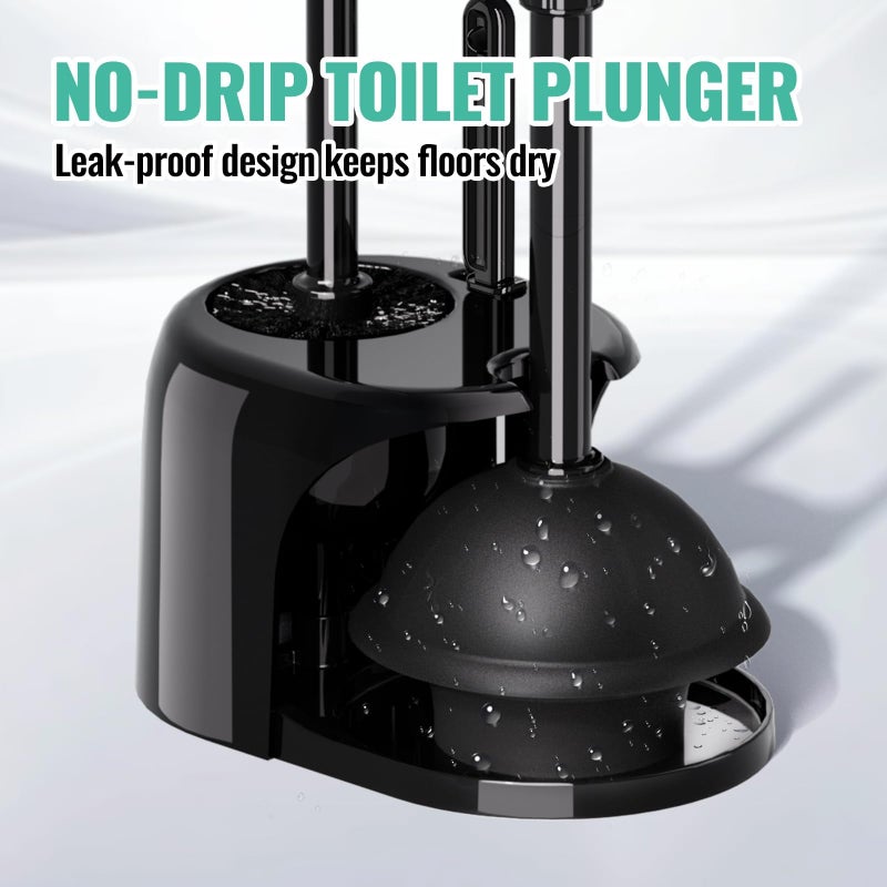 OSAMEDA 3 in 1 Toilet Brush and Plunger Set with Crevice Cleaning Brush, Toilet Plunger and Brush Set with Extra Long Handle, Plungers for Bathroom Accessories, Toilet Plunger with Holder, Black - Image 4