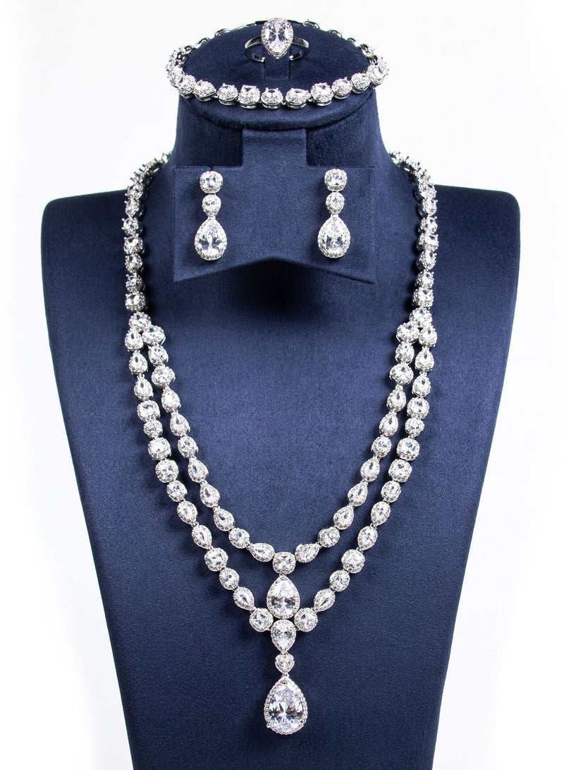 Mark Fairwhale Double layer Water Drop Bridal Necklace Simple, Exquisite, Elegant Multi layer Necklace Four Piece Set - Image 1