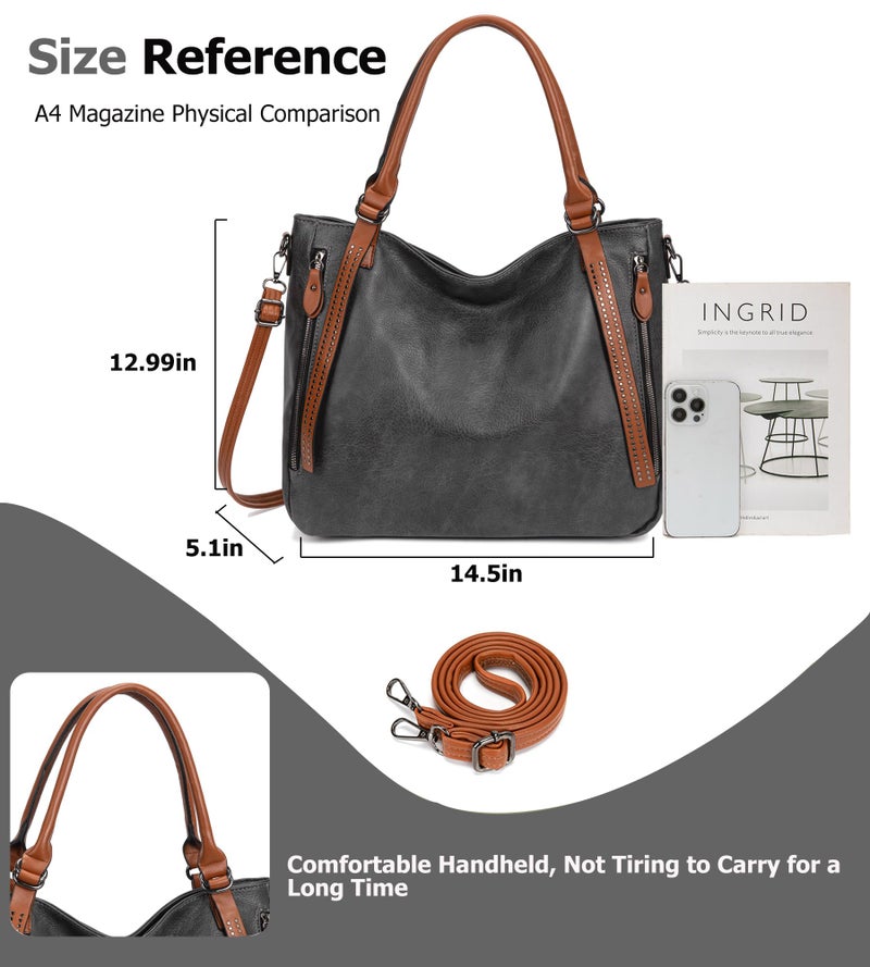My Friday myfriday Vintage Slouchy Tote Bag for Women, Large Vegan Leather Hobo Shoulder Bag Satchel Purse with Adjustable Strap (Dark grey) - Image 5