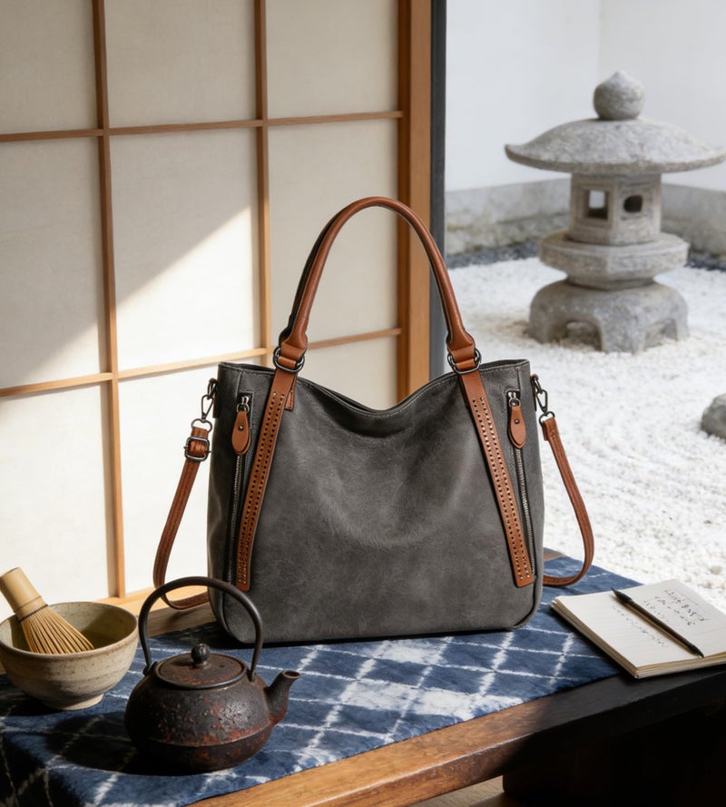 My Friday myfriday Vintage Slouchy Tote Bag for Women, Large Vegan Leather Hobo Shoulder Bag Satchel Purse with Adjustable Strap (Dark grey) - Image 3
