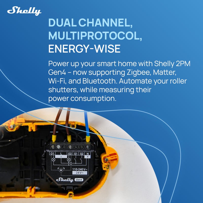 Shelly 2PM Gen4 | Wi-Fi, Zigbee & Matter 2-Channel Smart Relay Switch with Power Metering | Home Automation | Alexa, SmartThings, Google Home, Apple HomeKit Compatible | Roller Shutters Control - Image 4