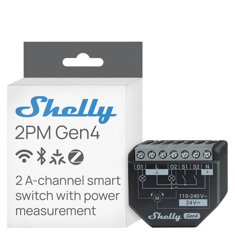 Shelly 2PM Gen4 | Wi-Fi, Zigbee & Matter 2-Channel Smart Relay Switch with Power Metering | Home Automation | Alexa, SmartThings, Google Home, Apple HomeKit Compatible | Roller Shutters Control - Image 1
