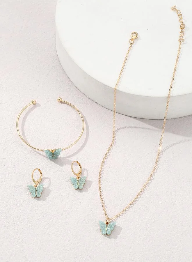 Take Two Girls Blue Sequin Butterfly Charm Necklace, Bracelet and Earrings Set