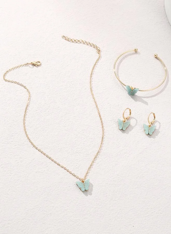Take Two Girls Blue Sequin Butterfly Charm Necklace, Bracelet and Earrings Set