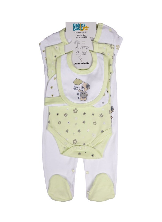Babies Basic 5 Piece Unisex 100% Cotton Gift Set Include Bib, Romper, Mittens, Cap And Sleepsuit/Jumpsuit  - Image 5