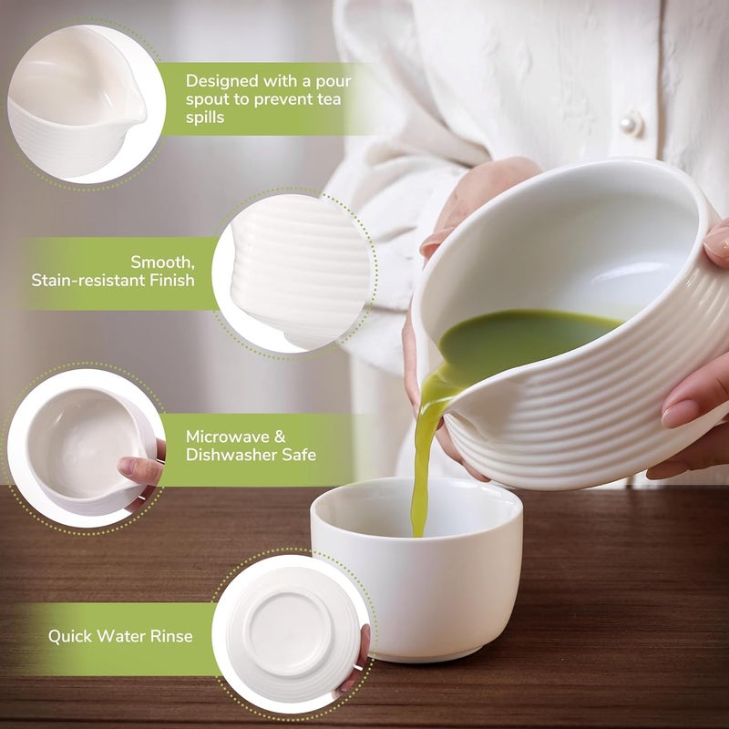 HELPLEX HELPLX Matcha Whisk Set 10-Piece Japanese Matcha Kit with BowlWhisk & Holder2 Tea CupsBamboo ScoopSpoonSifterScoop Rest & Tea Towel – White Matcha Tea Set for Ceremony or Daily Use - Image 3