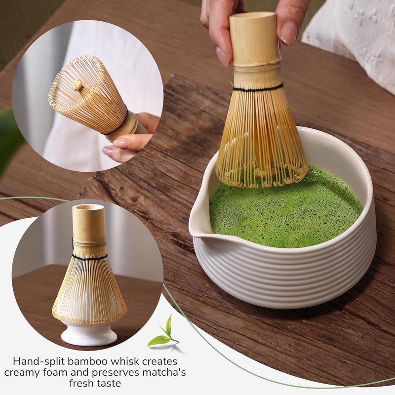 HELPLEX HELPLX Matcha Whisk Set 10-Piece Japanese Matcha Kit with BowlWhisk & Holder2 Tea CupsBamboo ScoopSpoonSifterScoop Rest & Tea Towel – White Matcha Tea Set for Ceremony or Daily Use - Image 5