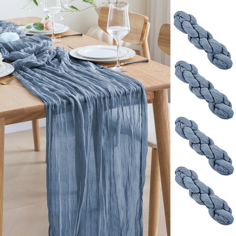 اسيم Asee'm 4pcs Table Table Runner Cheesecloth 10ft Dusty Blue Boho Gauze Fabric Rustic Cheer Commit Runners for Wedding Bridal Dame Party - Image 1
