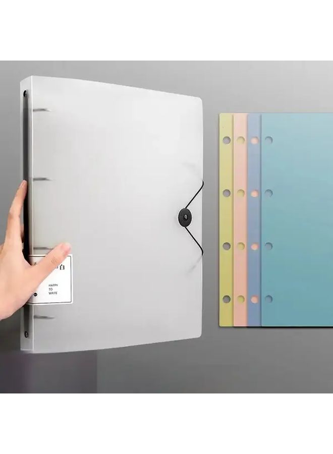 مجموعة مجلدات A4 شديدة التحمل قطعة واحدة، شفافة سوداء، بتصميم 4 جيوب مع إدراجات ومشابك، تستوعب حتى 200 ورقة، للاستخدام المدرسي والمكتبي. - Image 1