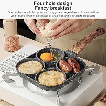 GABANIZ GABANIZ Aluminium 4 Hole NonStick Medical Stone Coating Heat Evenly DieCasting Harmless Easy to Clean Pancake Griddle Egg Frying Pan for Induction Stove Gas Stove  - Image 4