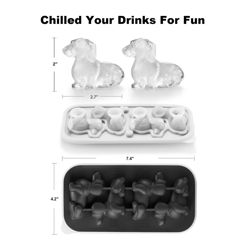 ACOOKEE 3D Dachshund Dog Ice Cube Mold, 4 Hole Fun Shapes Large Dachshund Dog Ice Cube Tray for Whiskey,Cocktail,Bourbon, Cute Novelty Dachshund Gifts for Women, BPA Free - Image 3