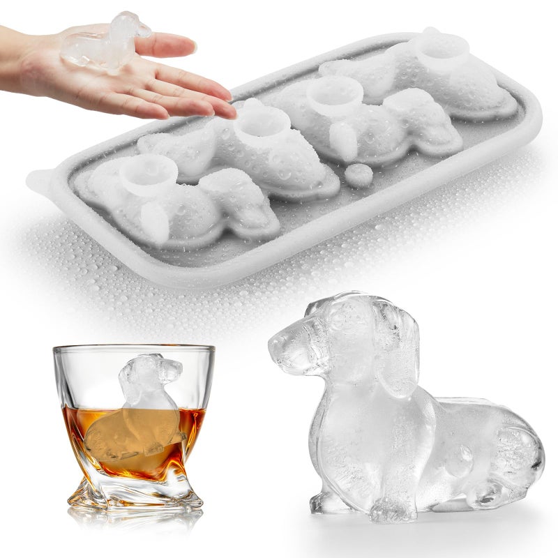 ACOOKEE 3D Dachshund Dog Ice Cube Mold, 4 Hole Fun Shapes Large Dachshund Dog Ice Cube Tray for Whiskey,Cocktail,Bourbon, Cute Novelty Dachshund Gifts for Women, BPA Free - Image 1