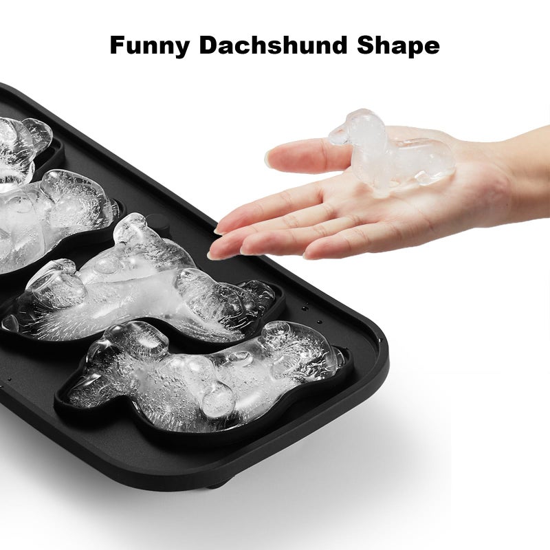 ACOOKEE 3D Dachshund Dog Ice Cube Mold, 4 Hole Fun Shapes Large Dachshund Dog Ice Cube Tray for Whiskey,Cocktail,Bourbon, Cute Novelty Dachshund Gifts for Women, BPA Free - Image 2