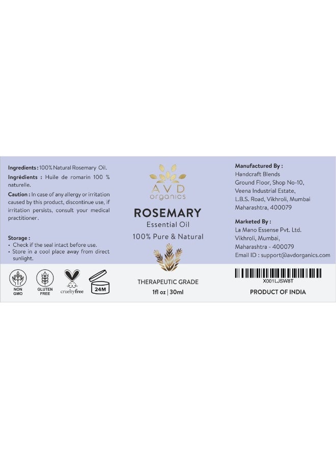 AVD Organics Rosemary Oil for Hair Growth 100% Pure And Natural Therapeutic Grade Hair Oil For Scalp Nourishment & Hairfall Control, Essential Oil For Diffuser 1 fl. Oz - Image 5