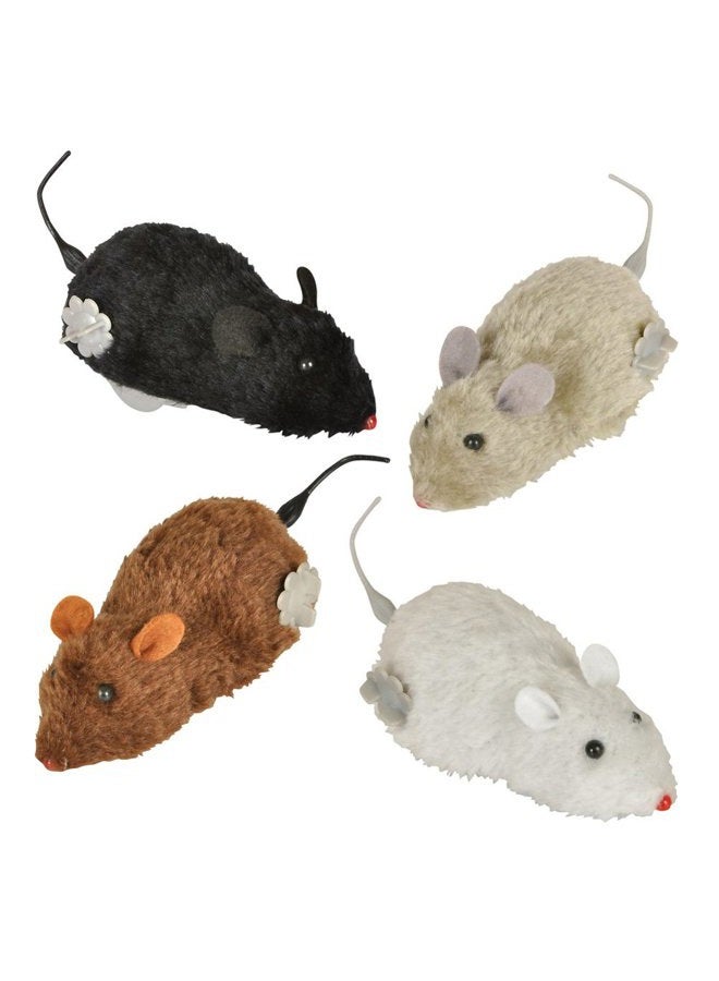 Wind Up Racing 4 Mice-Realistic Looking Mice, Carefree pet - Set of 4: Black, Gray, White and Brown. Each Measures 4-1/2" Long