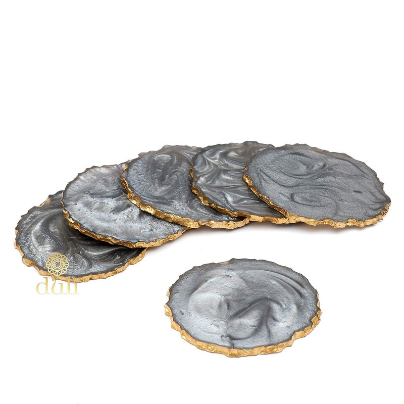 DULI Set of 6 Premium Resin Coasters Tea,Coffee Coasters (10 * 8 cm) (Ash Grey) - Image 2