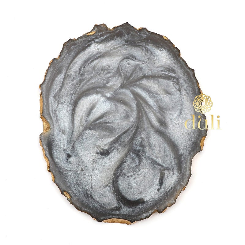 DULI Set of 6 Premium Resin Coasters Tea,Coffee Coasters (10 * 8 cm) (Ash Grey) - Image 4