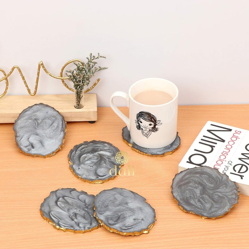 DULI Set of 6 Premium Resin Coasters Tea,Coffee Coasters (10 * 8 cm) (Ash Grey) - Image 1