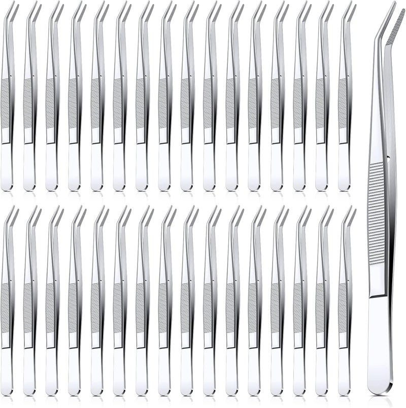 Honoson Stainless Steel Tweezers with Curved Serrated Tip Multipurpose Tweezers Sewing Machine Tweezers Forceps Tweezers for Craft, Silver (32) - Image 1