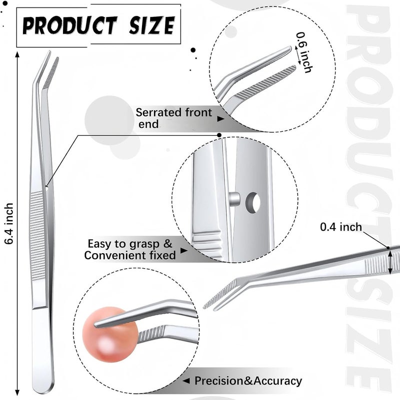 Honoson Stainless Steel Tweezers with Curved Serrated Tip Multipurpose Tweezers Sewing Machine Tweezers Forceps Tweezers for Craft, Silver (32) - Image 2