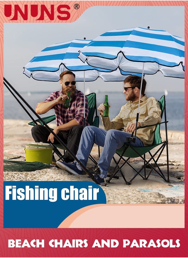 UNUNS 38 inch Beach Umbrella with Clamp,Sun Shade for Beach Chair,360°Adjustable UV Protection Golf Umbrella With Clip for Outdoor Stroller Wheelchair Camping Chair,Stripe,White Blue  - Image 5