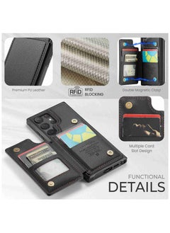 CaseMe Wallet Case for Samsung Galaxy S22 Ultra, Premium Handmade Durable PU Leather Slim Shockproof Case with [Double Magnetic Clasp] [Card Holder] [Kickstand] [RFID Blocking] (Black)  - Image 2