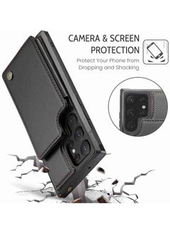CaseMe Wallet Case for Samsung Galaxy S22 Ultra, Premium Handmade Durable PU Leather Slim Shockproof Case with [Double Magnetic Clasp] [Card Holder] [Kickstand] [RFID Blocking] (Black)  - Image 3