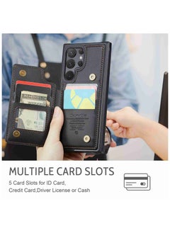 CaseMe Wallet Case for Samsung Galaxy S22 Ultra, Premium Handmade Durable PU Leather Slim Shockproof Case with [Double Magnetic Clasp] [Card Holder] [Kickstand] [RFID Blocking] (Black)  - Image 5