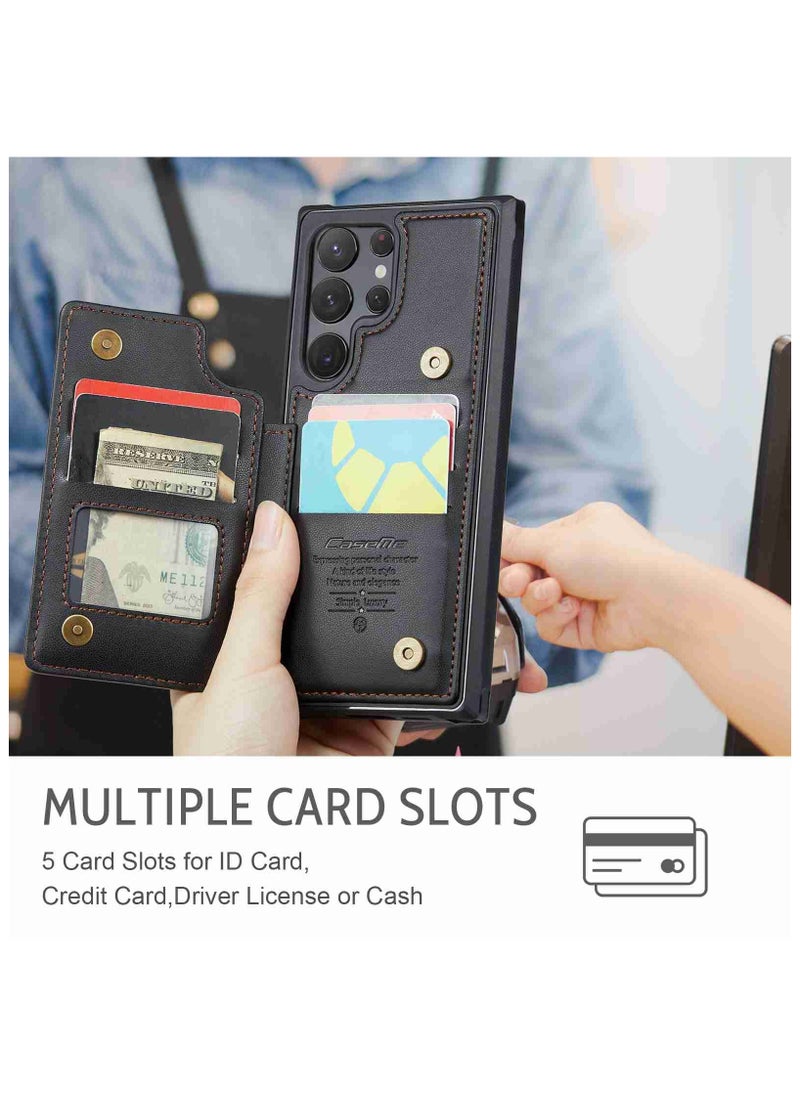 CaseMe Wallet Case for Samsung Galaxy S22 Ultra, Premium Handmade Durable PU Leather Slim Shockproof Case with [Double Magnetic Clasp] [Card Holder] [Kickstand] [RFID Blocking] (Black)  - Image 5