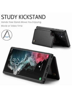 CaseMe Wallet Case for Samsung Galaxy S22 Ultra, Premium Handmade Durable PU Leather Slim Shockproof Case with [Double Magnetic Clasp] [Card Holder] [Kickstand] [RFID Blocking] (Black)  - Image 4